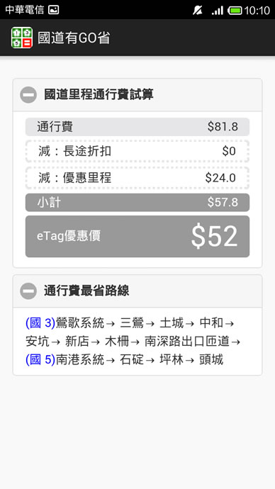 ﹝Android﹞國道有GO省 - 上國道前先試算怎麼走最省