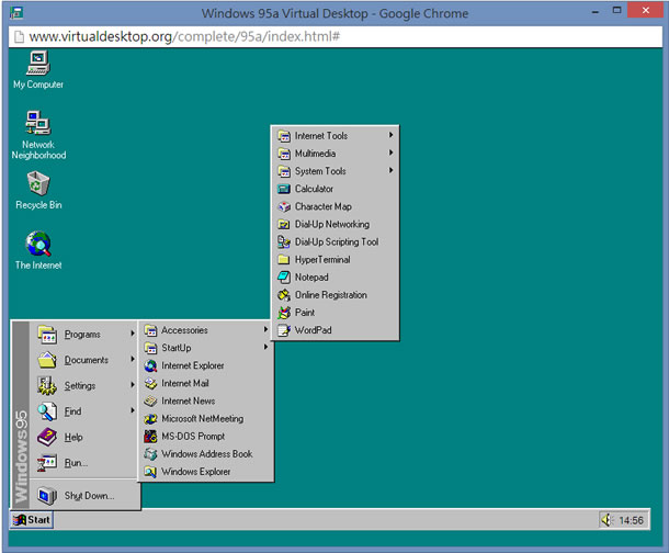 VirtualDesktop.org 讓你用瀏覽器就能體驗 Windows 與 Mac OS 早期的作業系統與 Internet Explorer 和 Outlook Express