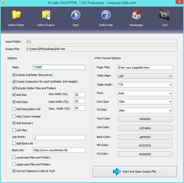 Arclab Dir2HTML 製作檔案目錄免費工具