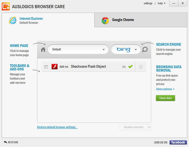 Auslogics Browser Care 移除瀏覽器惡意插件,還原預設值 Auslogics Browser Care 移除瀏覽器惡意插件,還原預設值