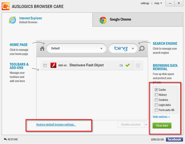 Auslogics Browser Care 移除瀏覽器惡意插件,還原預設值 Auslogics Browser Care 移除瀏覽器惡意插件,還原預設值