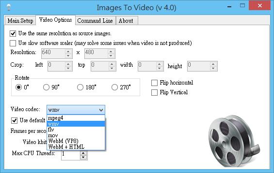Images to video 將圖片轉成影片來播放(Mpeg、flv、WMV、mov、WebM)