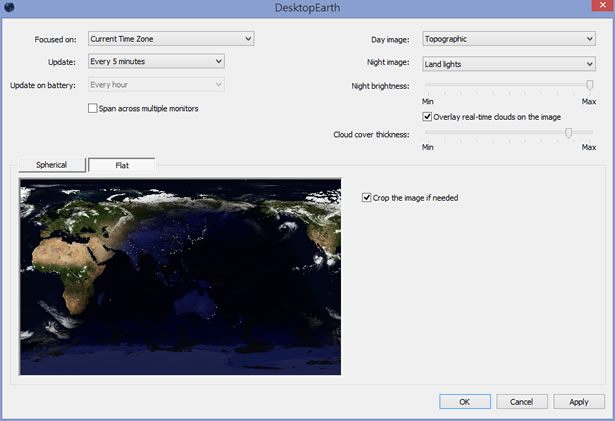 DesktopEarth 可即時更新地球全景晝夜變化與衛星雲圖的 Windows 桌面背景 DesktopEarth 可即時更新地球全景晝夜變化與衛星雲圖的 Windows 桌面背景