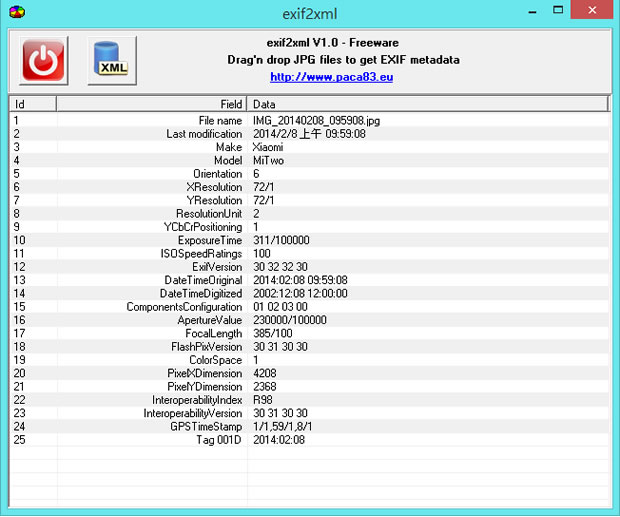 exif2xml 將相片的 EXIF 資訊轉成 XML 檔案