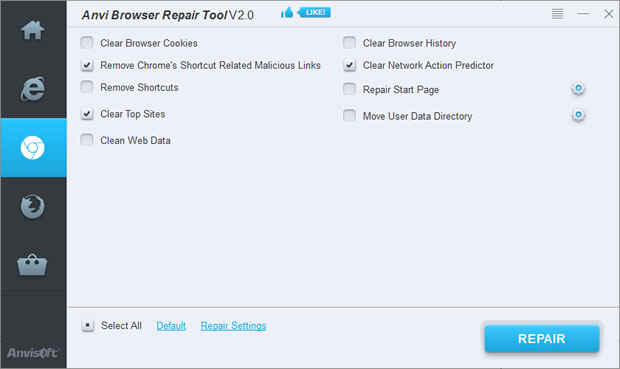 Anvi Browser Repair Tool 瀏覽器修復工具，支援 IE、 FireFox、Chrome