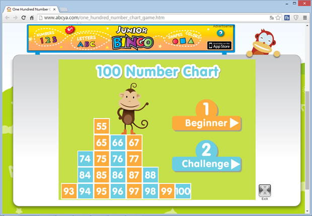 100 NUMBER CHART 國小生 1 到 100 數字訓練遊戲