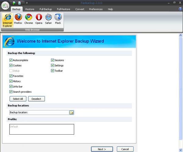 FavBackup 瀏覽器備份工具，支援Internet Explrer、Firefox、Google、Opera、Safari及Flock！