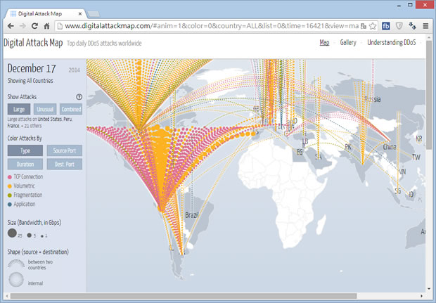 Digital Attack Map 即時顯示全球網路攻擊活動地圖