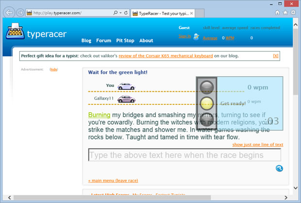 typeracer 線上邊玩賽車遊戲邊練英文打字