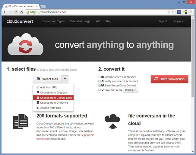 CloudConvert 線上支援文件、圖片、聲音、影片... 等各種檔案格式互相轉換