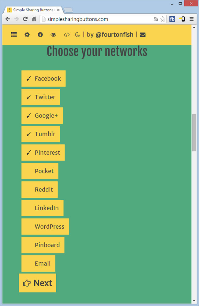 Simple Sharing Buttons Generator 社群網站分享按鈕，HTML + CSS 線上產生器