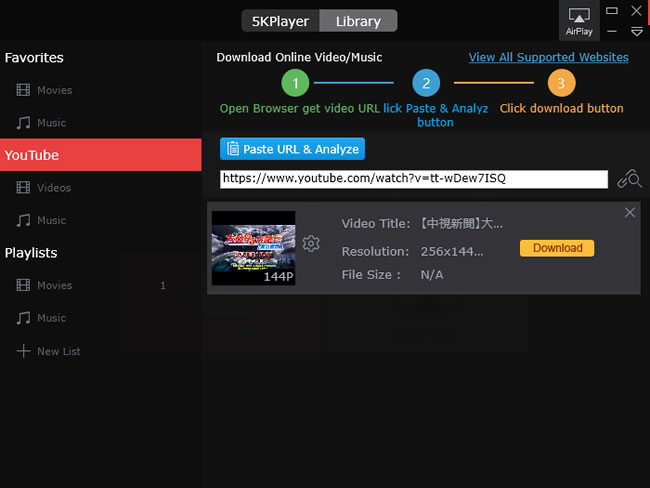 5KPlayer 支援 AirPlay、廣播、影片播放與下載的影音播放器 5KPlayer 支援 AirPlay、廣播、影片播放與下載的影音播放器