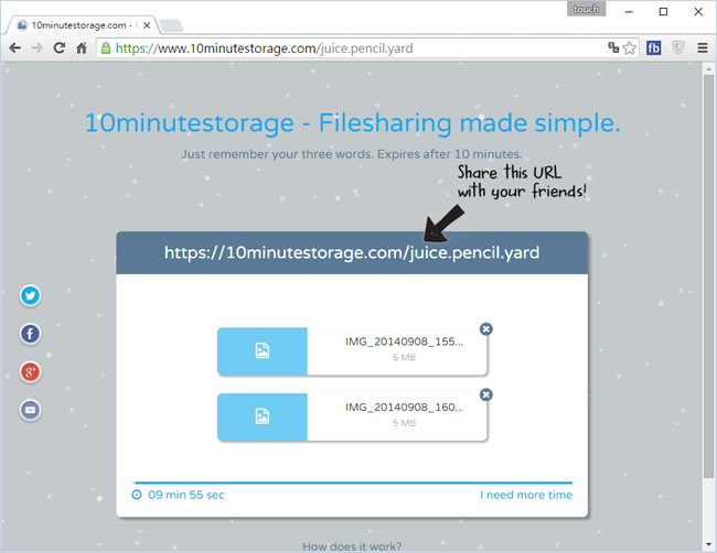 10minutestorage.com 檔案上傳後僅保留 10分鐘，讓分享更為簡單