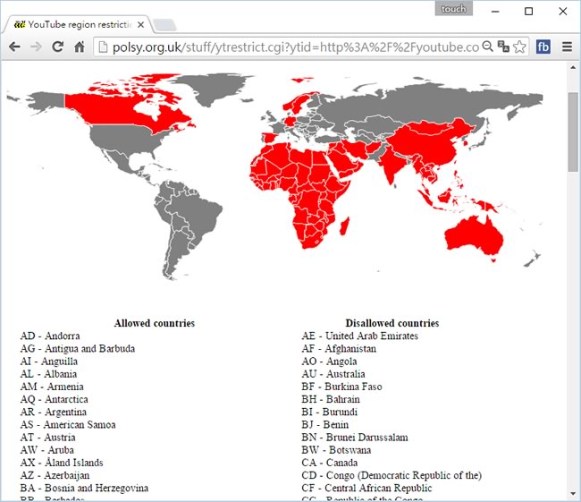 YouTube region restriction checker 線上檢查 YouTube 影片被允許與禁止播放的地區