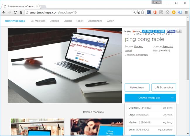 Smartmockups 將上傳的圖片與手機、電腦、平板等設備的螢幕結合在一起