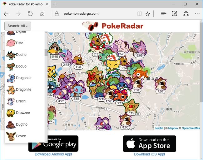 Poke Radar 找出並篩選附近想要的寶可夢所在位置