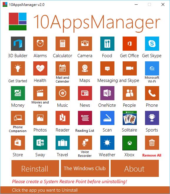 10AppsManager 可移除 Windows 10 預先安裝的應用程式(免安裝)