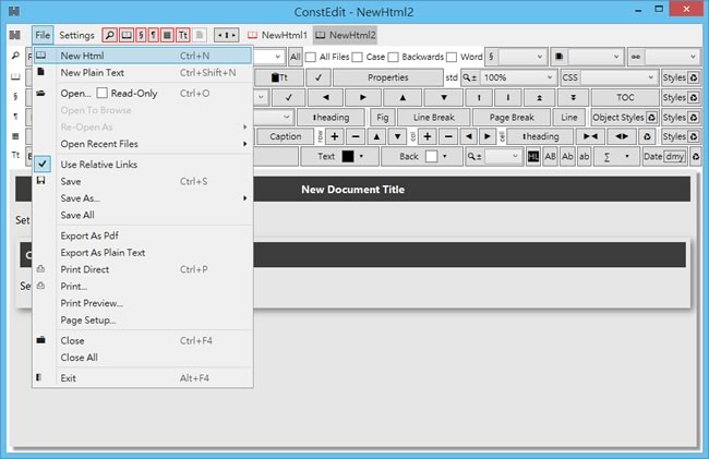 ConstEdit 免費的 HTML 編輯器，適合用來建立和編輯 HTML 和 HTML5 檔案