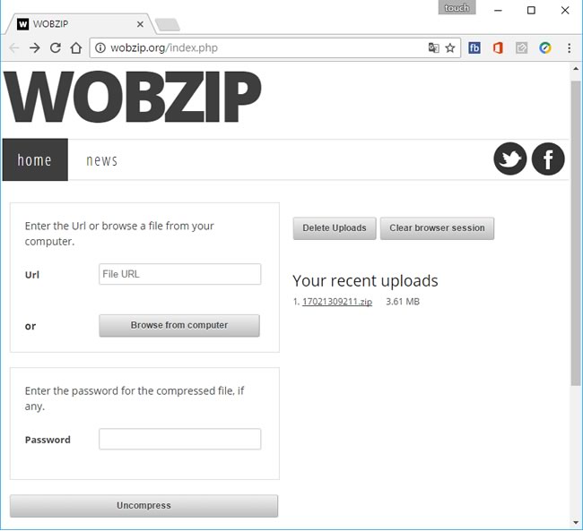 WobZIP 線上解壓縮服務，支援解壓縮的格式有 7z、ZIP、TAR、RAR、ISO、ARJ...等