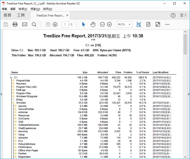 TreeSize Free 硬碟空間圖形分析免費軟體
