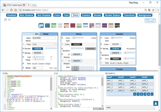 HTML Table Styler &#128197; CSS Generator 免費互動式的 HTML 表格與 CSS 線上程式碼產生器
