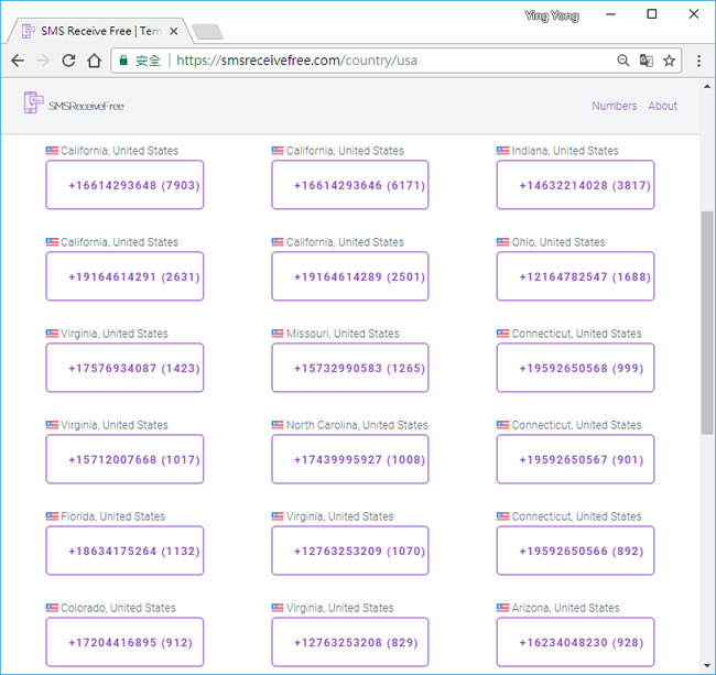 SMS Receive Free 提供各國手機門號，免費線上接收簡訊