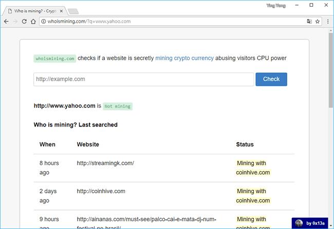 Who is mining 檢查網站是否會加載加密貨幣挖掘程式