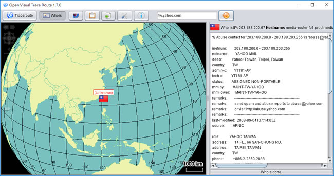Open Visual Traceroute 封包可視化傳遞到目的地所經的路徑