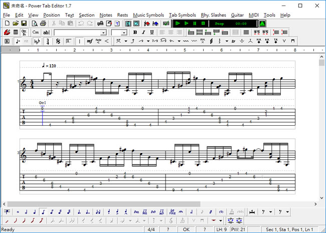 Power tab Editor 幫你自動產生吉他六線譜