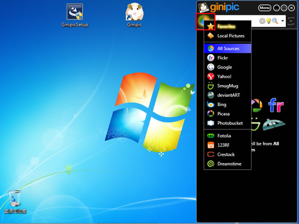 Ginipic  整合 Google、Bing、Flickr、Yahoo...等網路+本機圖片搜尋軟體