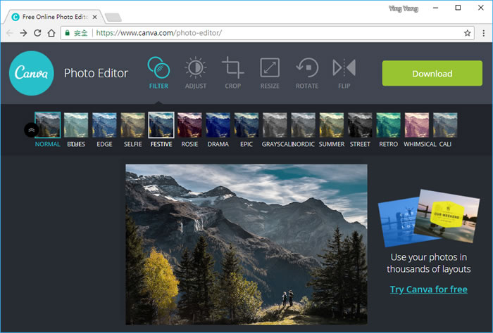 Canva Photo Editor 線上圖片濾鏡、裁切、旋轉免費工具