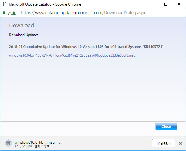 Windows 10 1803版 KB4103721 更新檔,解決 Chrome 瀏覽器崩潰問題 Windows 10 1803版 KB4103721 更新檔,解決 Chrome 瀏覽器崩潰問題