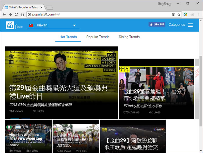 Popular50.com 蒐羅全球各國家地區在 YouTube 最即時最熱門的前 50個影音 Popular50.com 蒐羅全球各國家地區在 YouTube 最即時最熱門的前 50個影音