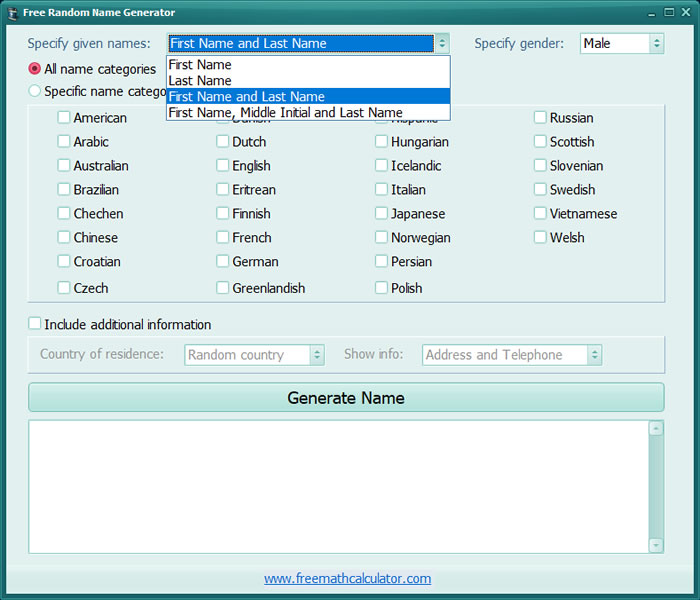 Free Random Name Generator 美國、法國、日本等各國名字產生器 Free Random Name Generator 美國、法國、日本等各國名字產生器