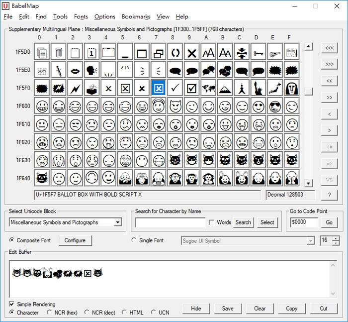 BabelMap 包含各國語言、表情、符號、圖示的 Unicode 字元表