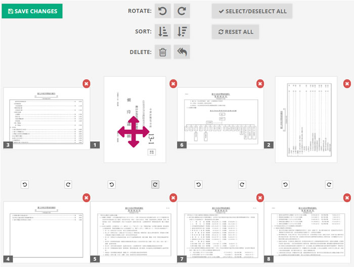 PDF2GO 線上重新排序、翻轉或刪除 PDF 頁面
