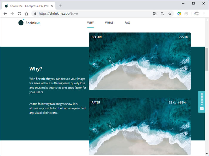 Shrink Me 不降低視覺品質又能有效減少圖片檔案大小的免費線上工具
