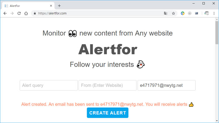 Alertfor 自訂網站監控所出現的自訂關鍵字,並利用電子郵件來提醒 Alertfor 自訂網站監控所出現的自訂關鍵字,並利用電子郵件來提醒