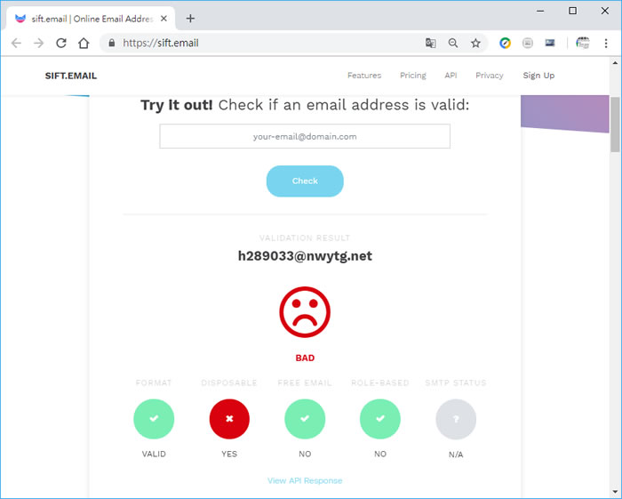 Sift.email 檢查電子郵件地址是否存在、是不是臨時信箱 Sift.email 檢查電子郵件地址是否存在、是不是臨時信箱