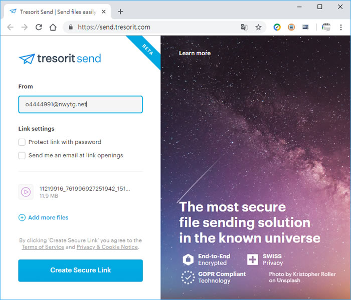 Tresorit Send 助你一次傳送高達 5GB的檔案 Tresorit Send 助你一次傳送高達 5GB的檔案