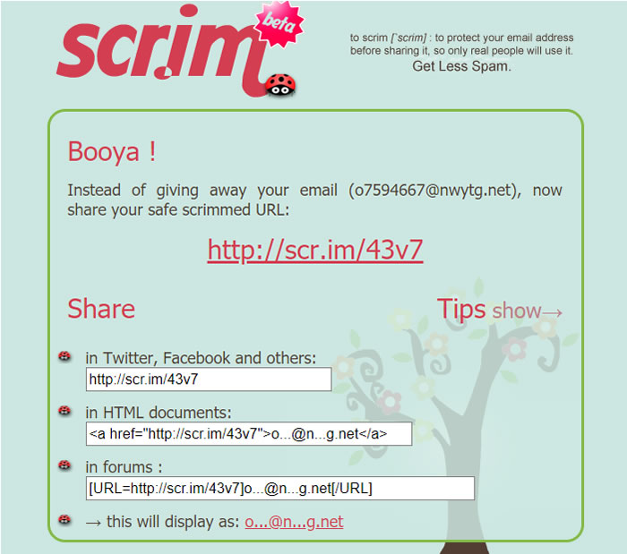 scr.im 利用網址分享你的電子郵件地址