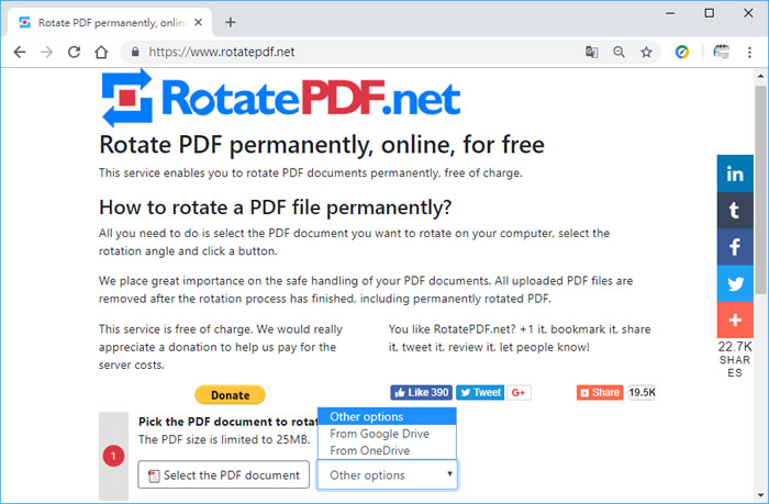 RotatePDF 線上旋轉 PDF 檔案的免費網路服務