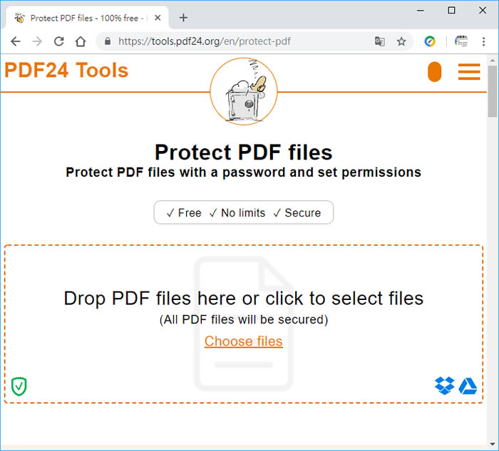 Protect PDF files 設置 PDF 檔案內容複製、列印、開啟密碼等安全性限制免費線上工具 Protect PDF files 設置 PDF 檔案內容複製、列印、開啟密碼等安全性限制免費線上工具