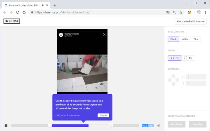 Insense 使用瀏覽器就可以進行影片裁剪 Insense 使用瀏覽器就可以進行影片裁剪