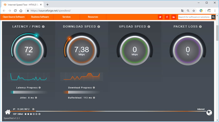 SourceForge Speed Test 網路測速免費服務 SourceForge Speed Test 網路測速免費服務