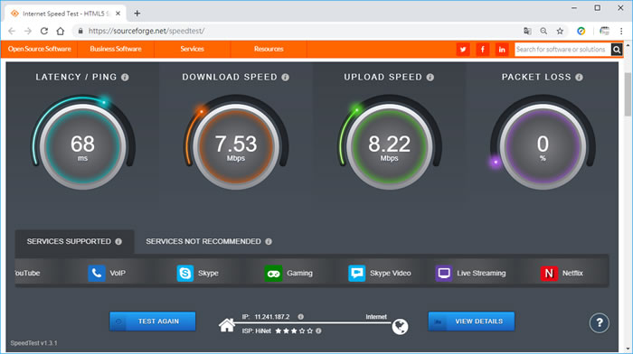 SourceForge Speed Test 網路測速免費服務 SourceForge Speed Test 網路測速免費服務