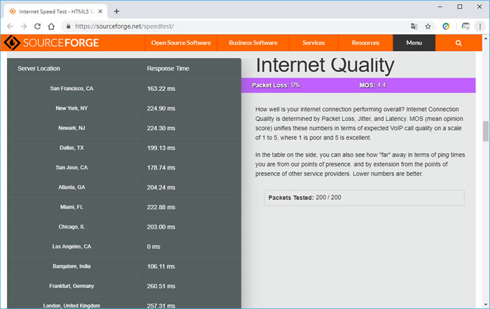 SourceForge Speed Test 網路測速免費服務 SourceForge Speed Test 網路測速免費服務