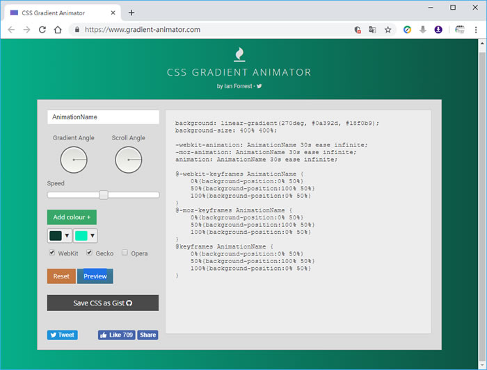 CSS Gradient Animator 利用 CSS 做出色彩漸層動畫