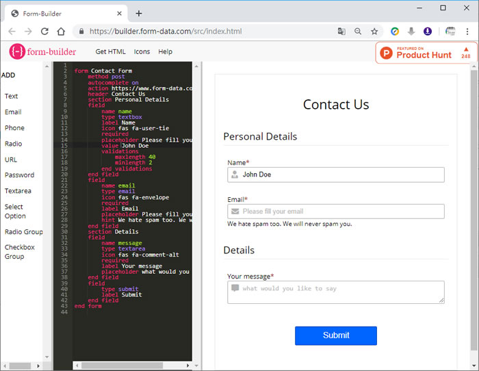 Form-Builder 表單 HTML Code 產生器