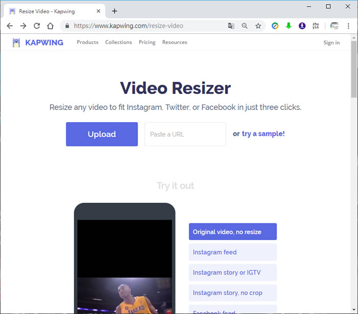Kapwing Video Resizer 重新改變影片大小